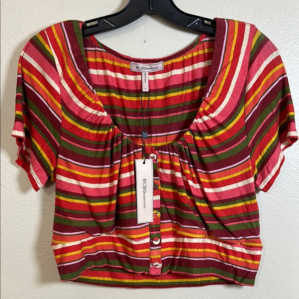 NEW BCBGeneration Striped Multicolor Button-Up‎ Top - Picture 8 of 10